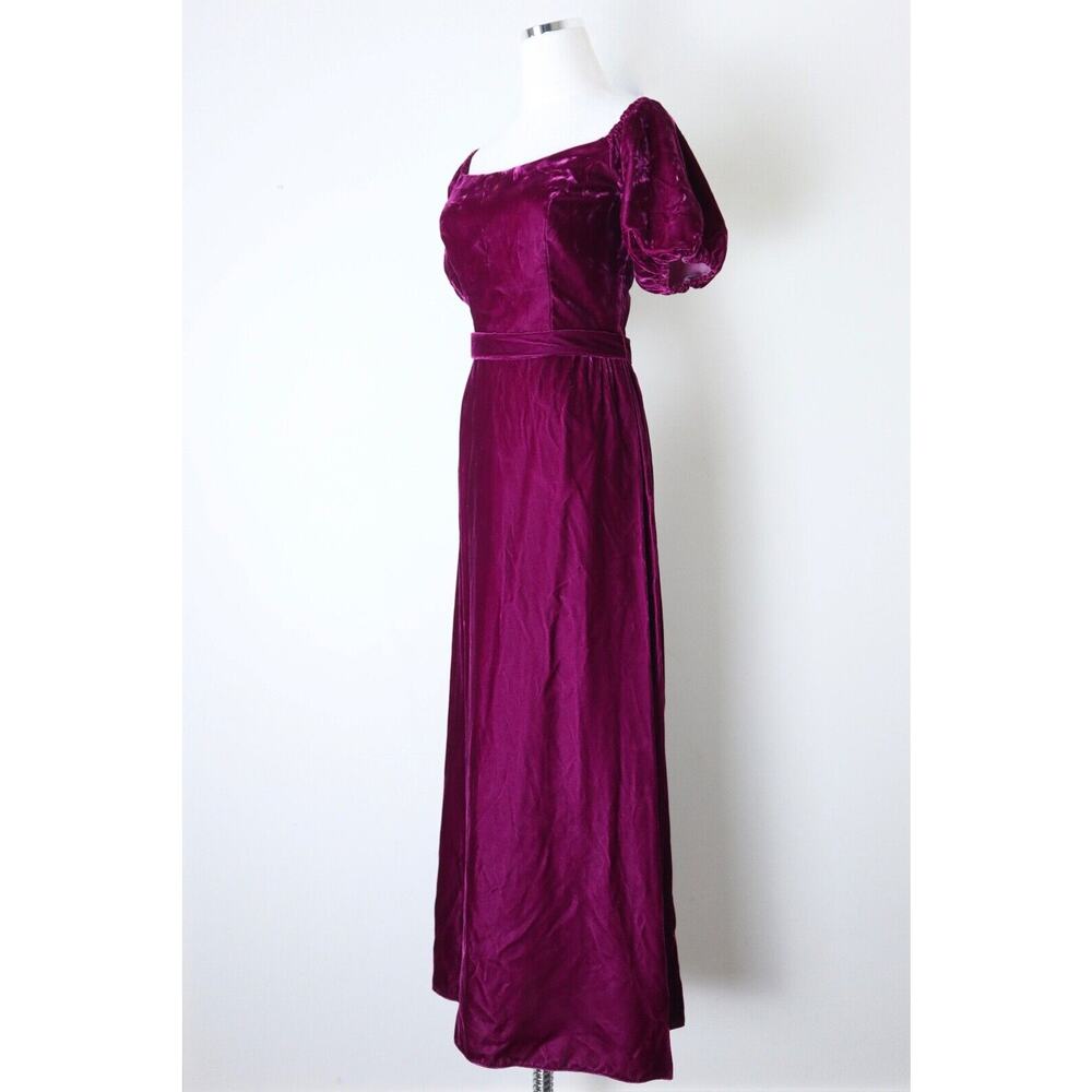 Vintage 1980s Priscilla of Boston Velvet Puff Shoulder Gown Maxi Dress Raspberry - Picture 4 of 12